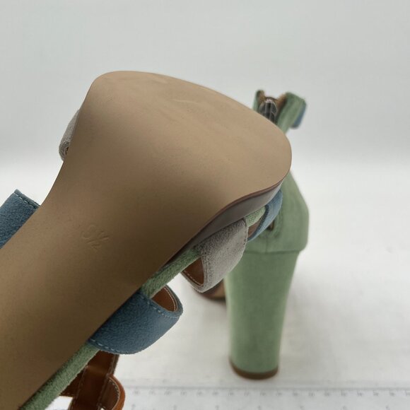 FSJ Multi Green Chunky High Heel Sandals Open Toe T-Strap Cutout Strappy Shoes - Picture 6 of 8